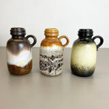 Set of Three 1970s Pottery Fat Lava "413-20" Vases Made by Scheurich, Germany