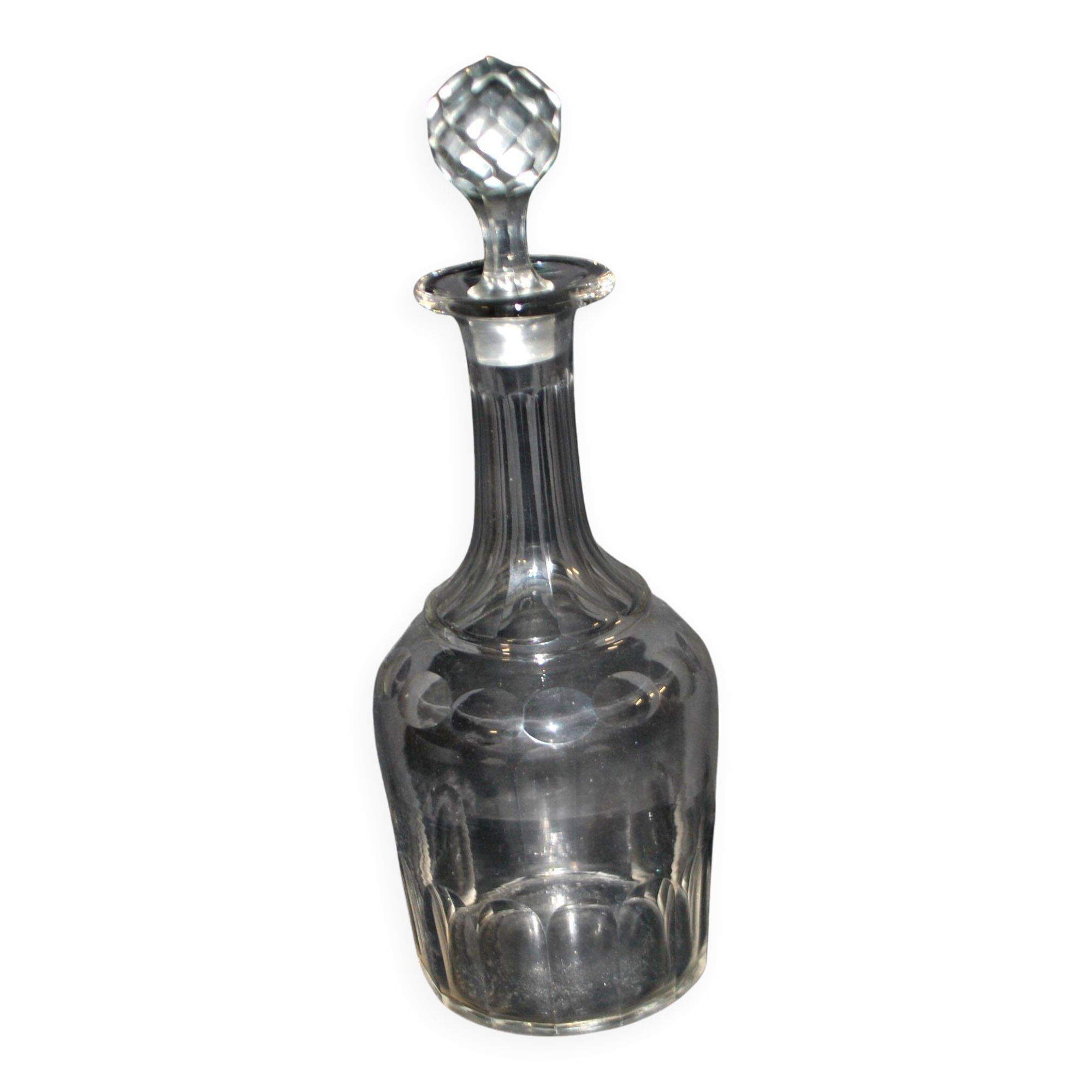 Vintage bistro carafe in cut glass with flat ribs H33cm
