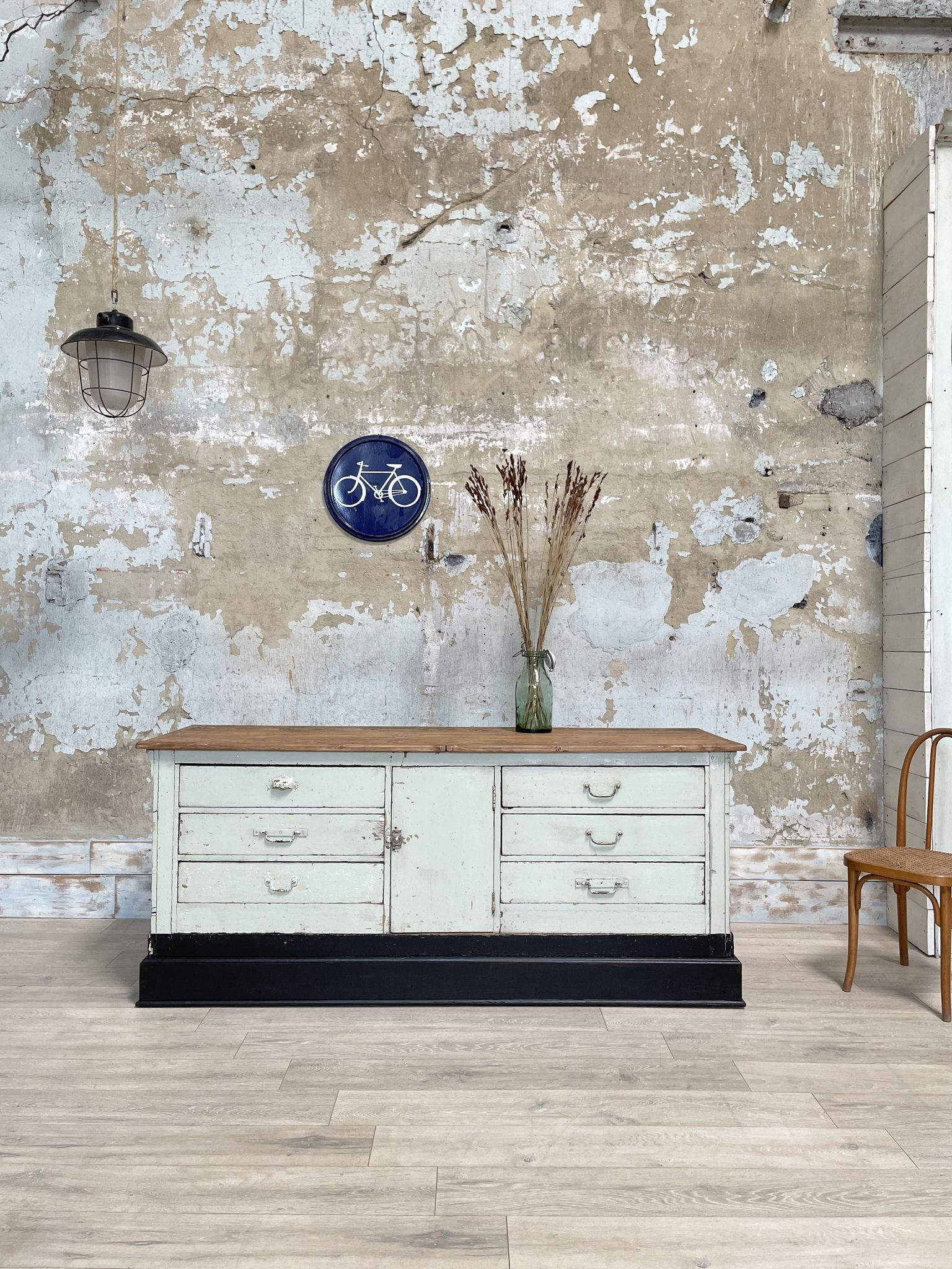 Bank counter furniture in patinated wood, circa 1900