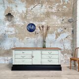 Bank counter furniture in patinated wood, circa 1900
