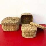 Vintage trio of small rattan nesting baskets