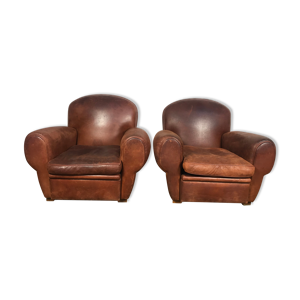 Paire de fauteuils club en cuir époque 70/80