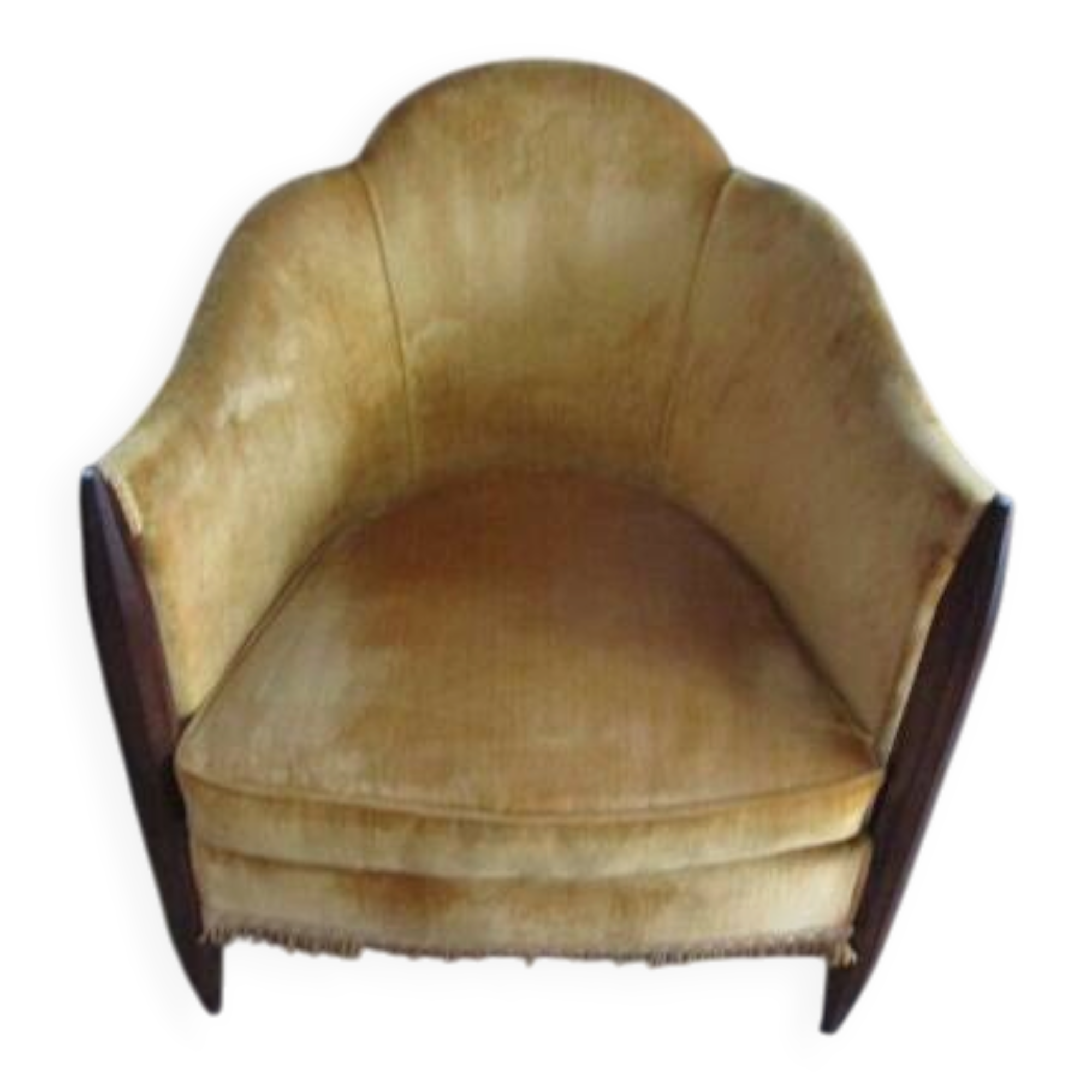 Art Deco yellow velvet armchair - moustache backrest