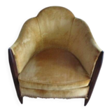 Art Deco yellow velvet armchair - moustache backrest