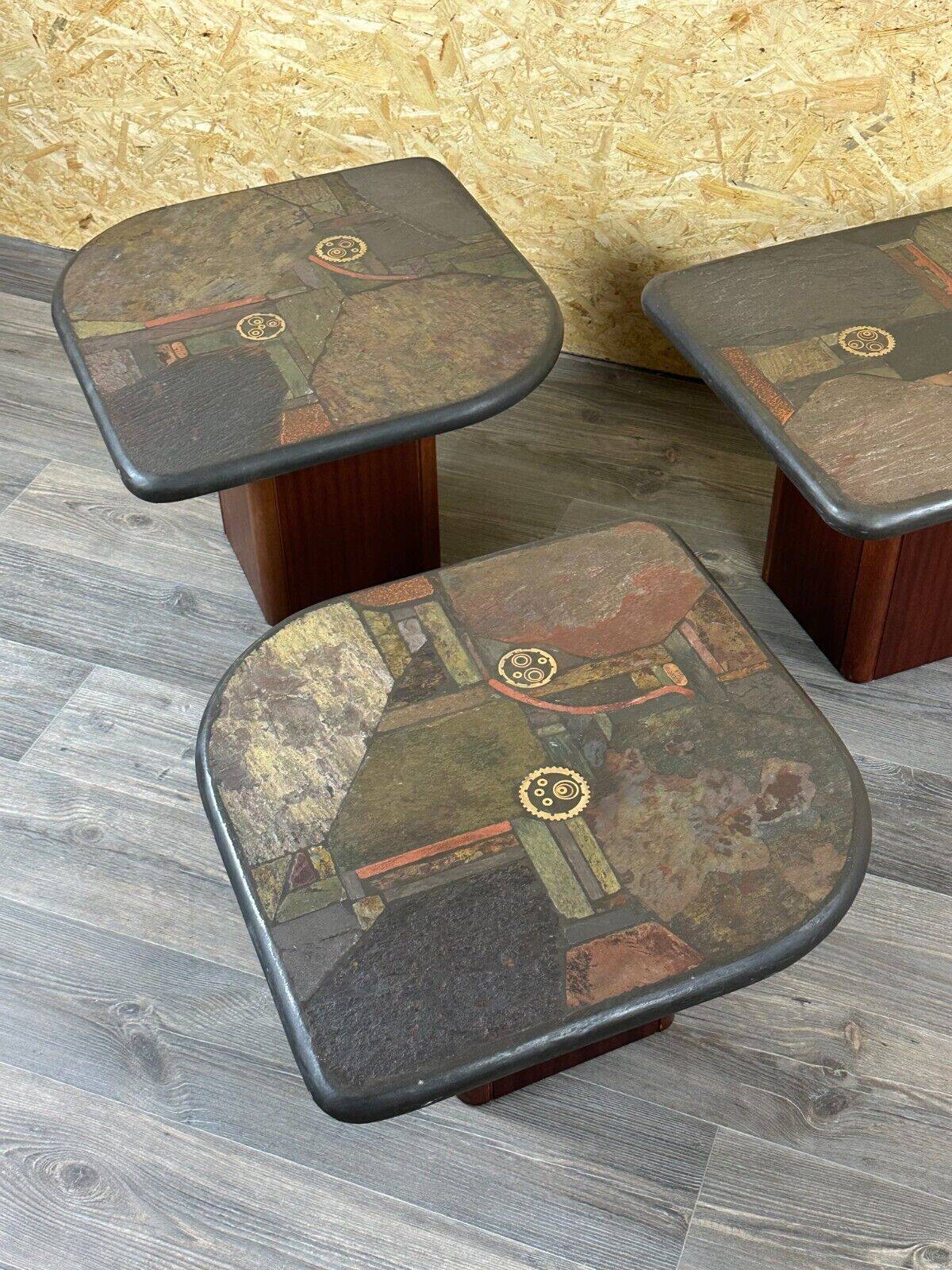 90s set of 3 brutal coffee tables with mosaic by Paul Kingma for Kneip
