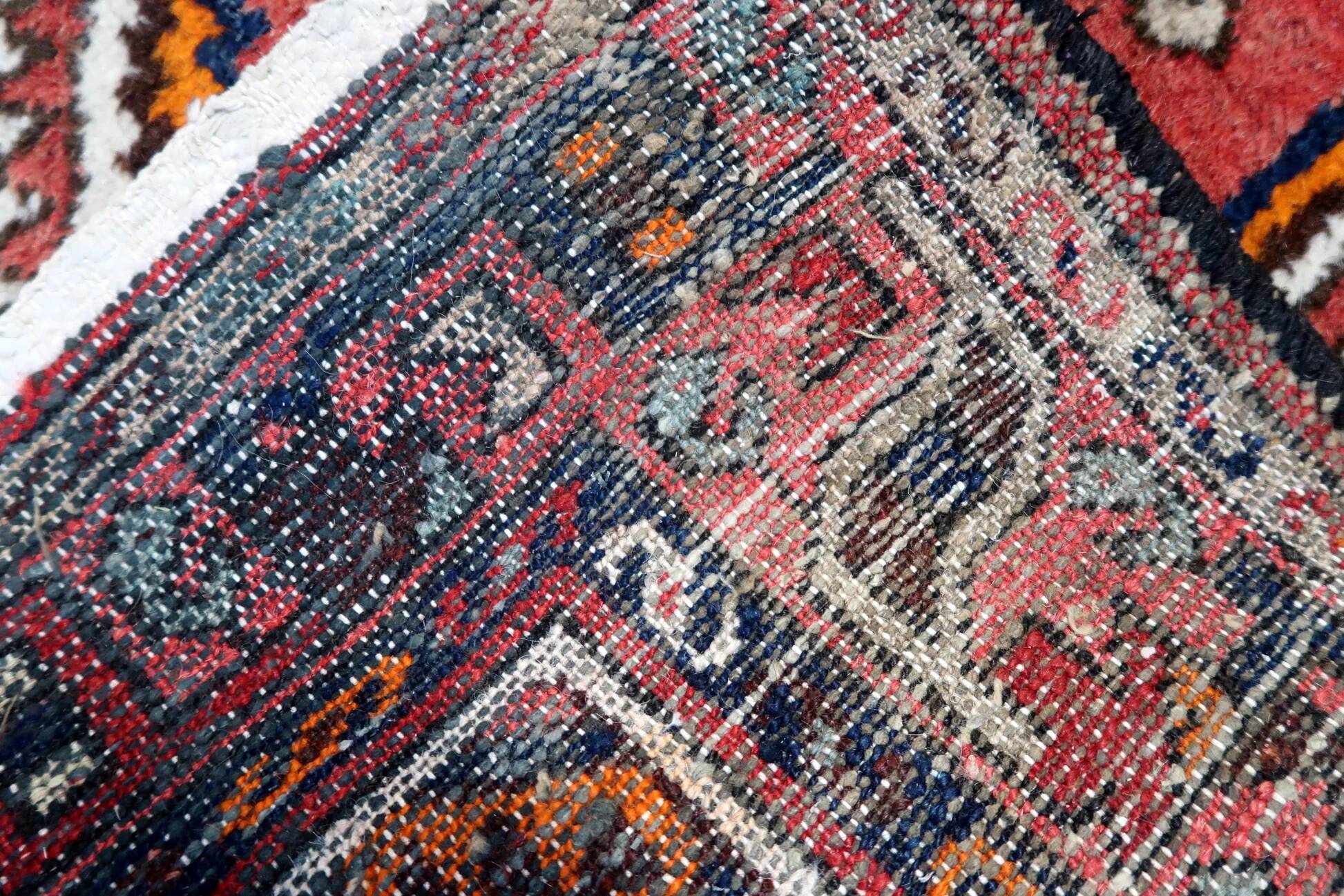 Handmade vintage Persian Hamadan rug 93cm x 196cm 1970s