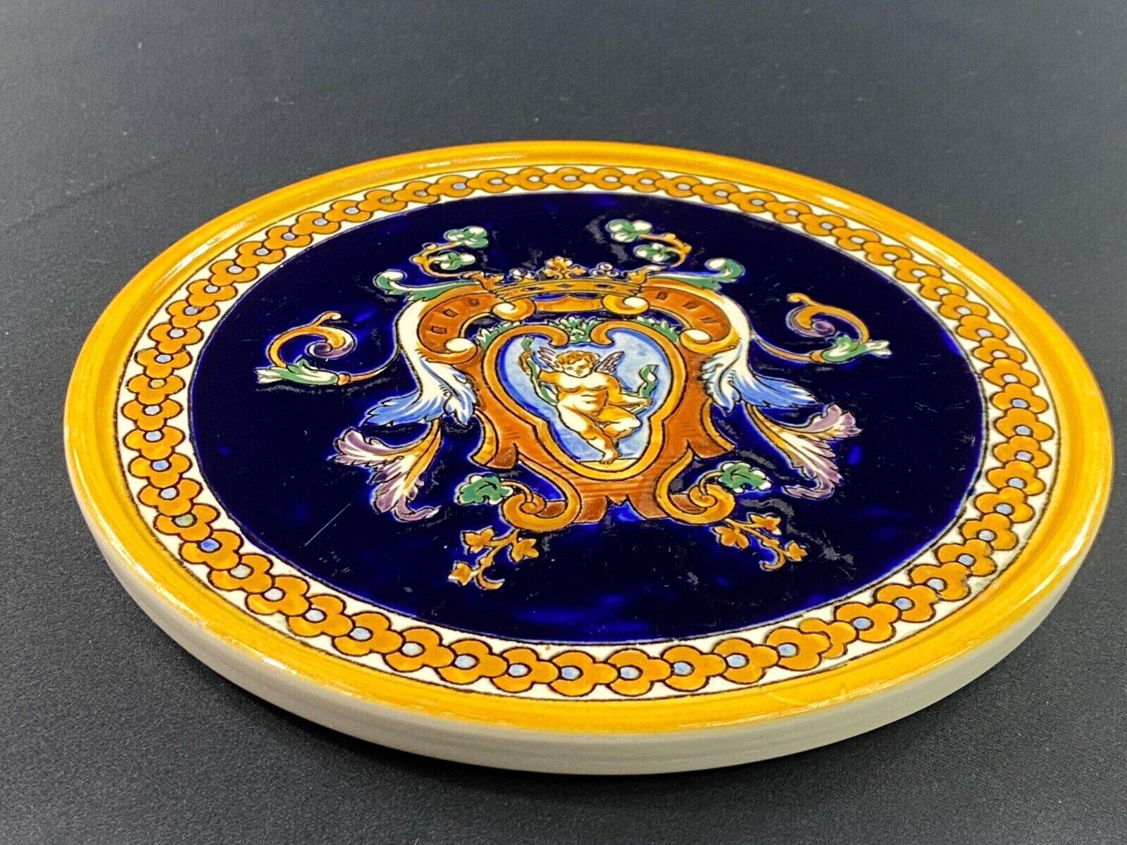 Gien earthenware trivet with Italian Renaissance decor