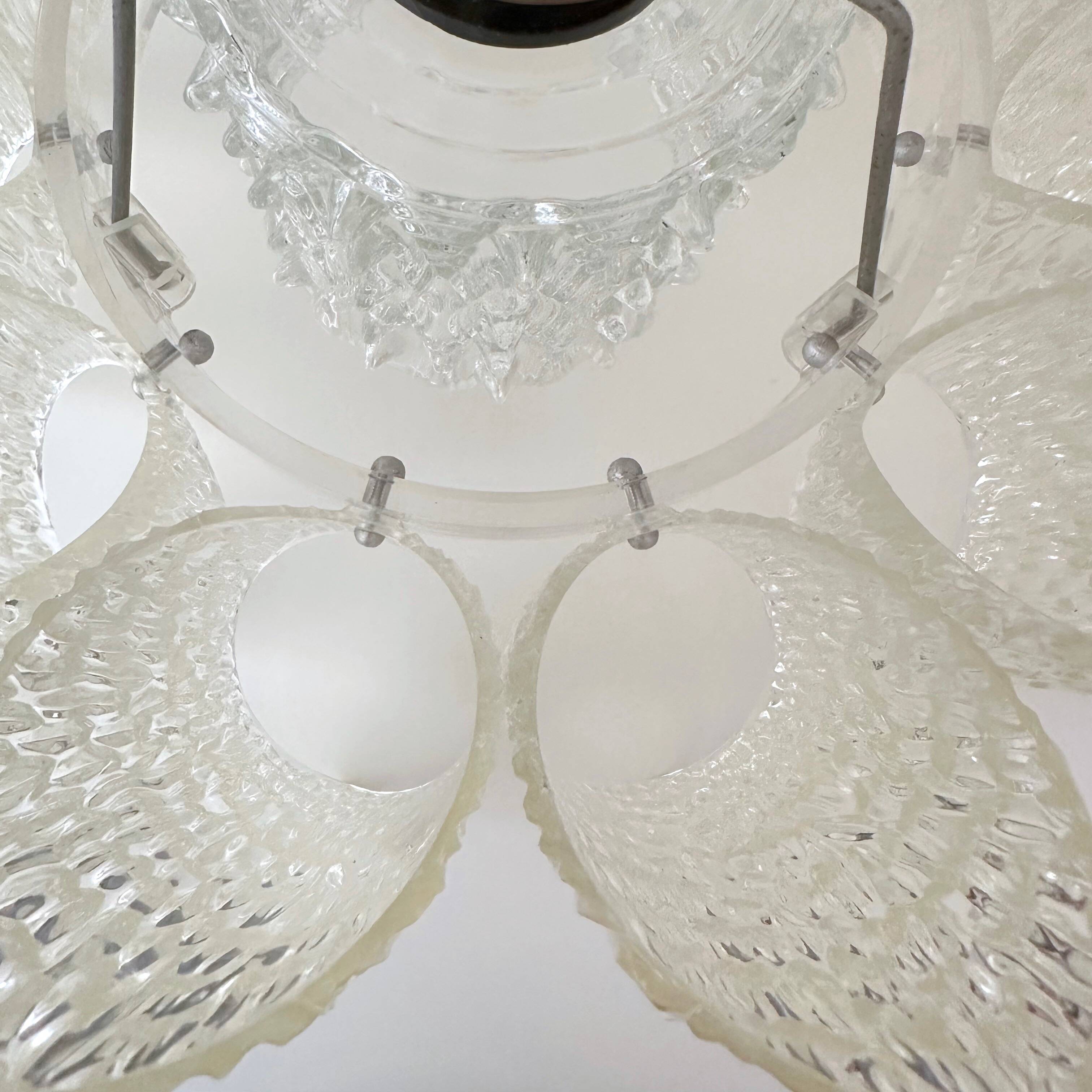 Ice Glass Lamp, Mid-Century Acrylic Pendant Light, Kalmar Era Ceiling Lamp