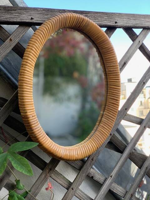 vintage rattan mirror
