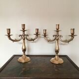 Paire de chandeliers 3 branches en laiton