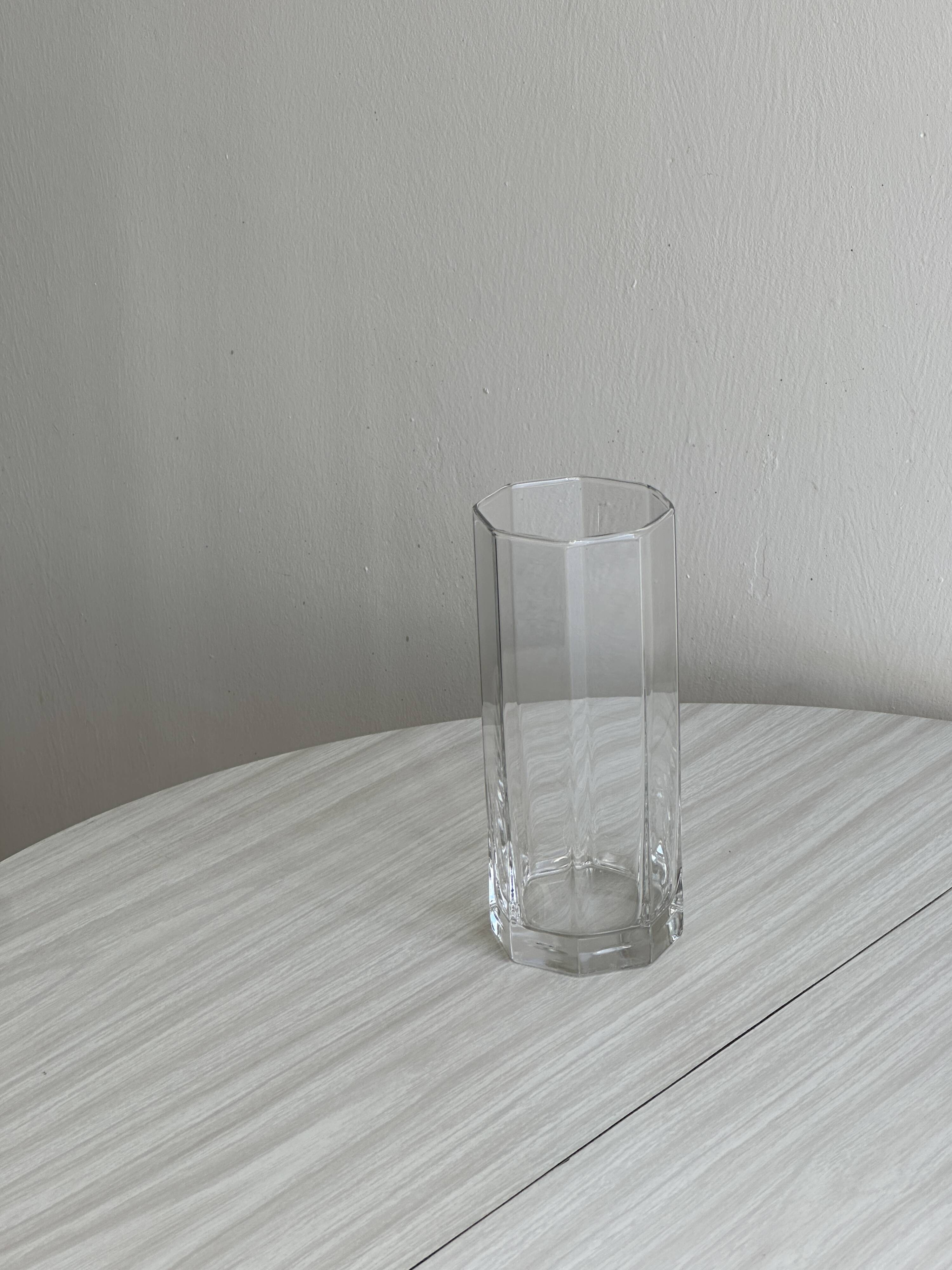 octagonal vase in thick transparent glass
