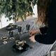 Set of 6 black glass plates "aechmea"