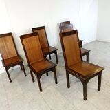 Chaises de salle à manger vintage à haut dossier en bambou avec table, 1960