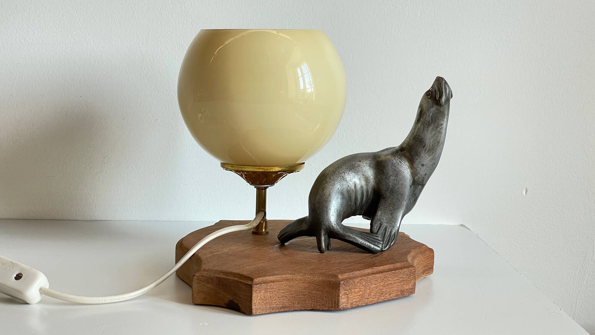Art Deco Sea Lion blown glass lamp