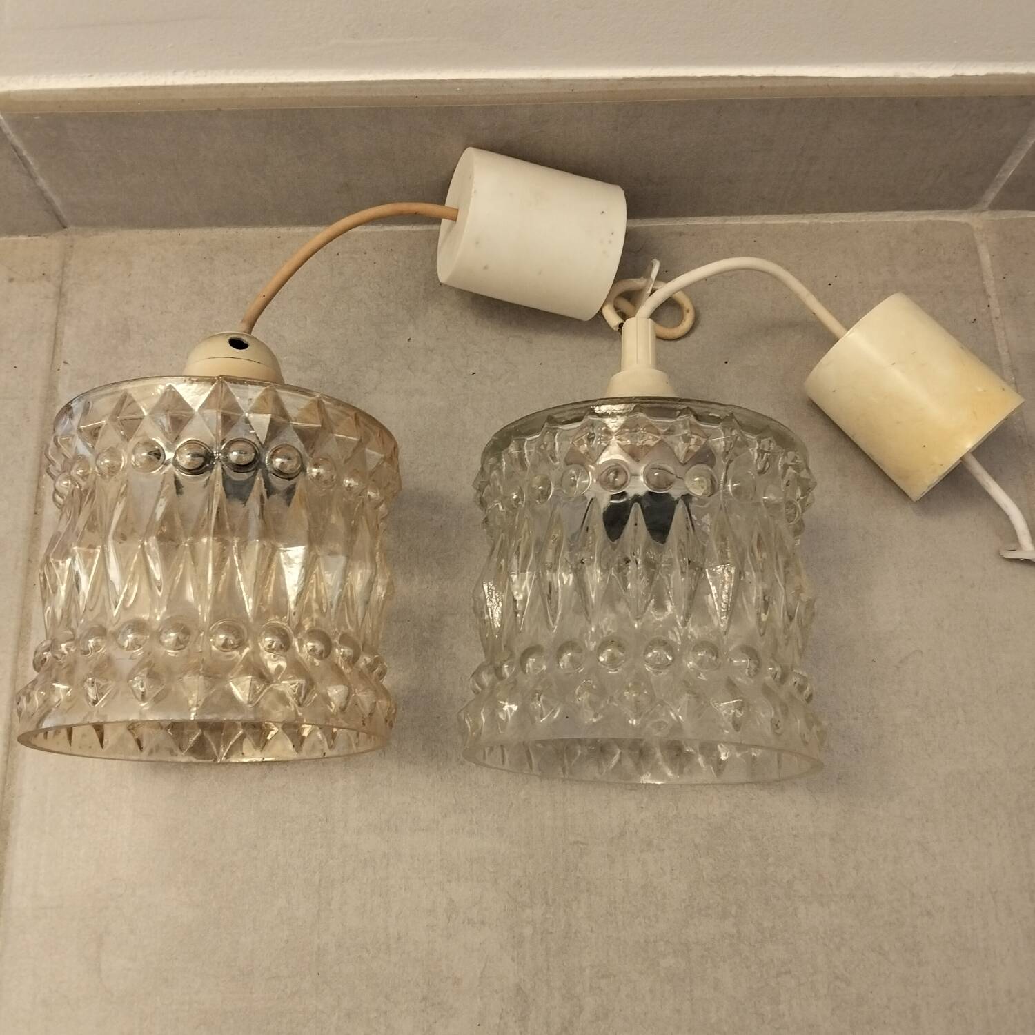 2 small chandeliers, vintage glass lights, 60s