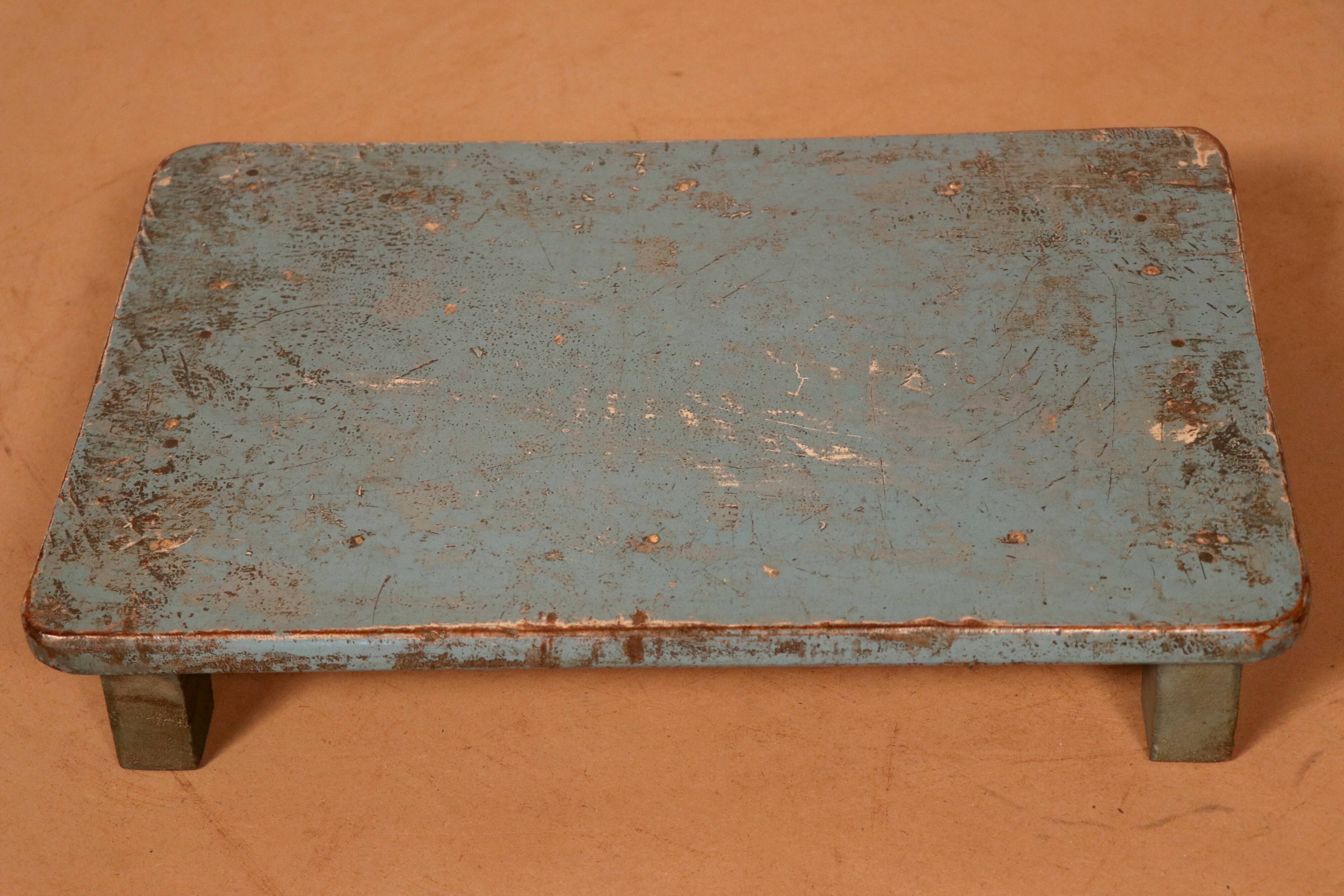 Old Burmese teak tea table original blue patina