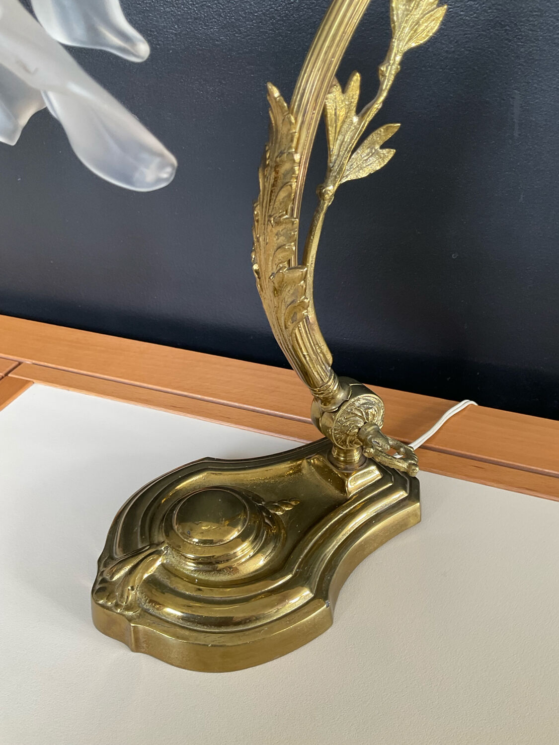 Bronze and glass paste swan neck lamp from the 1960s.