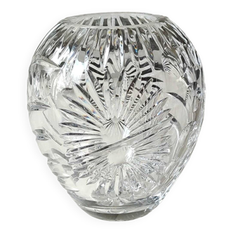 Vase vintage forme boule, en cristal de Bohème