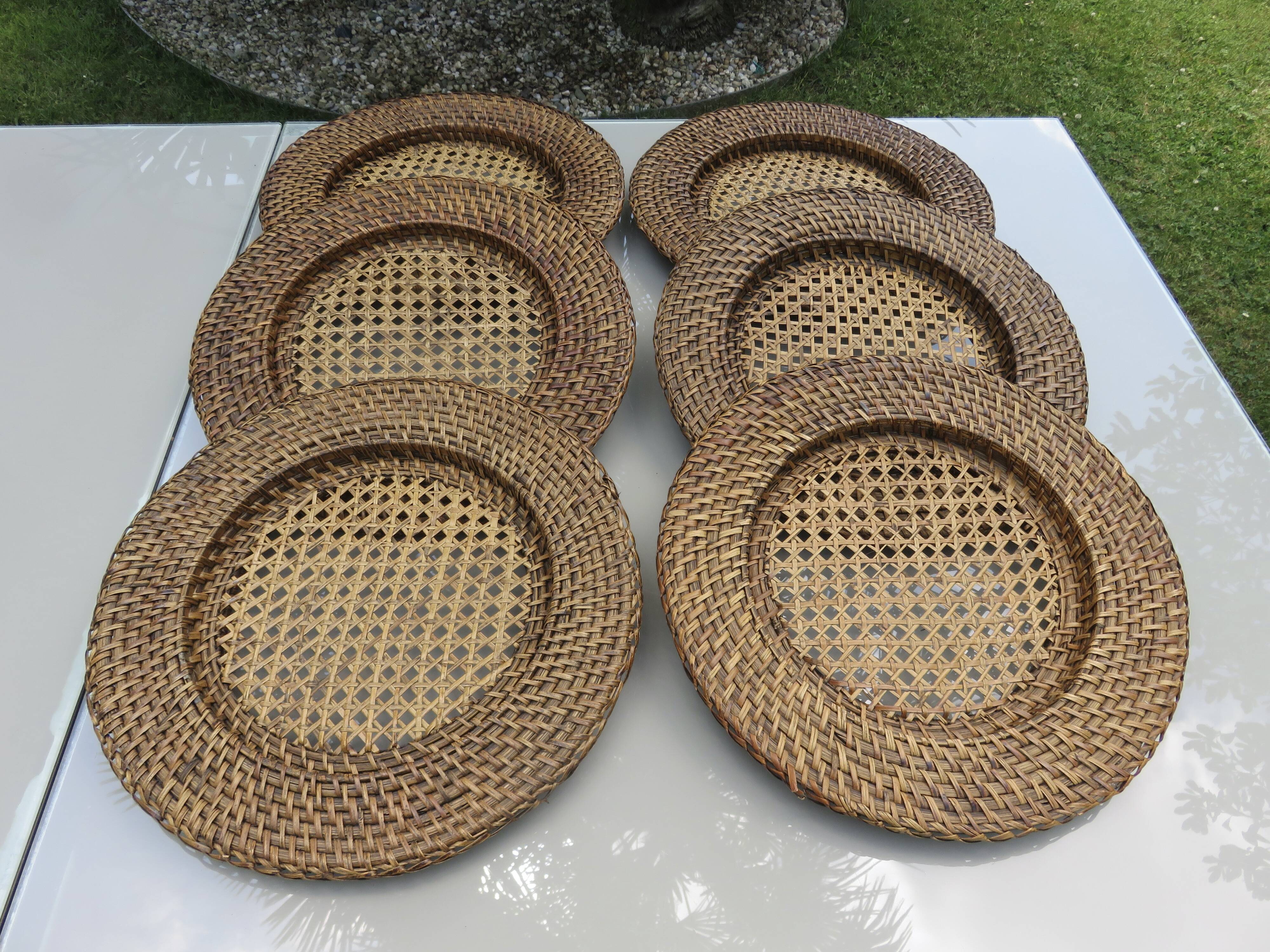 Set of 6 rattan and cane trays, 1970