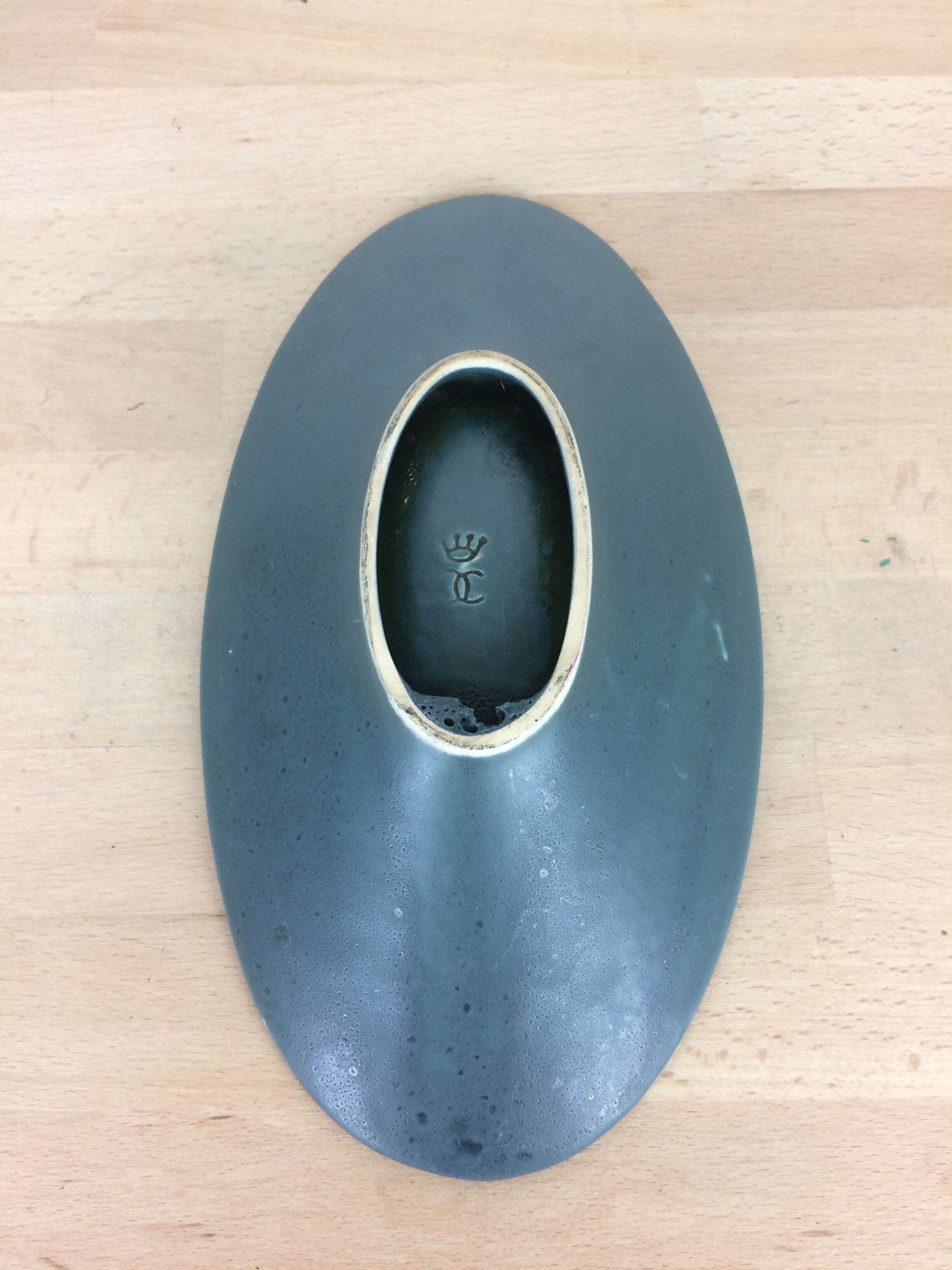 Empty vintage blue ceramic pocket