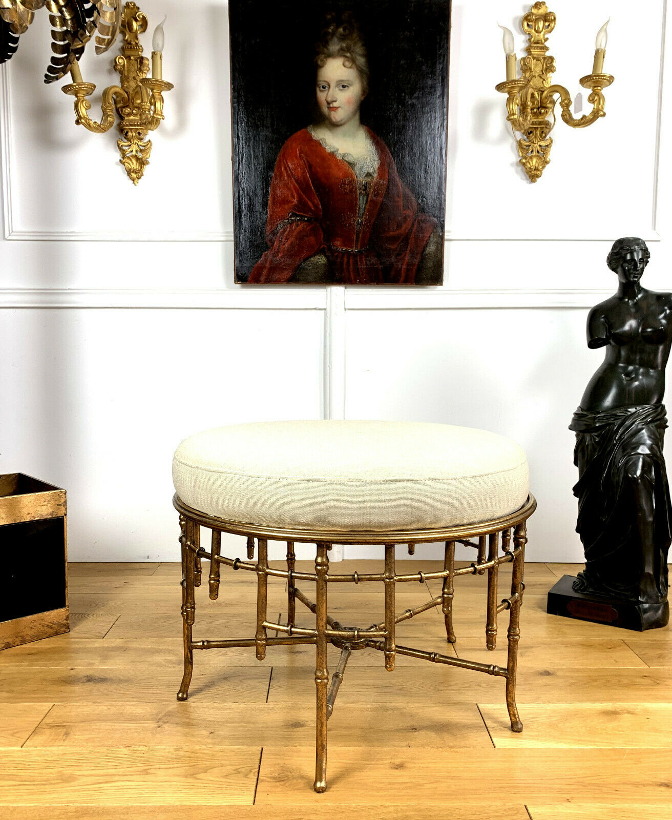 Napoleon III style ottoman in gilded metal with bamboo décor