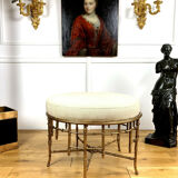 Napoleon III style ottoman in gilded metal with bamboo décor