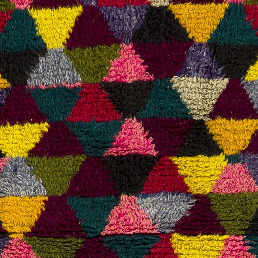 Colorful Vintage Hand-Knotted Turkish Tulu Rug with Geometric Triangle Design, 100% Wool