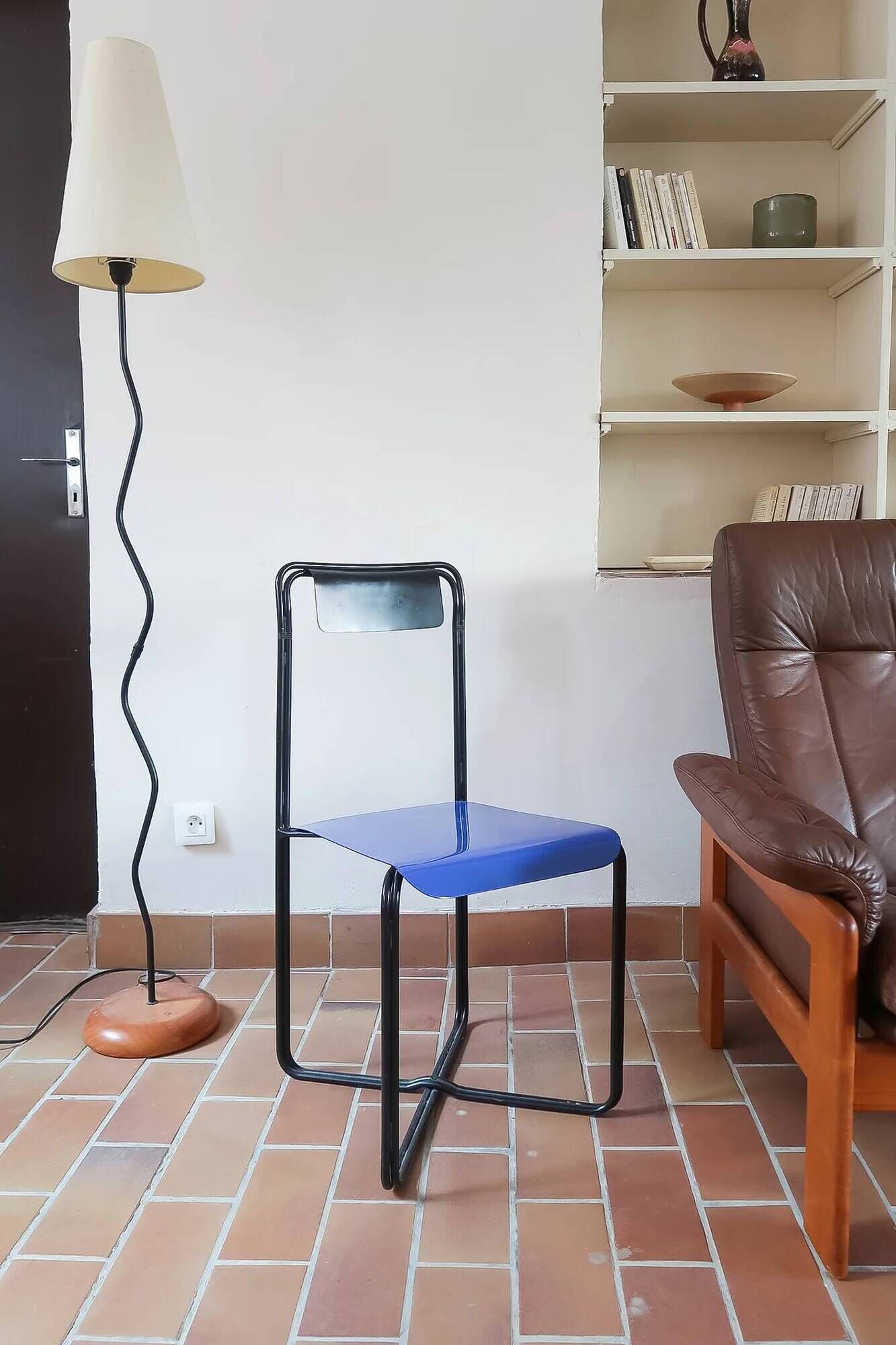Chair Kaa by Francesco Soro, blue lacquered metal, 1980s