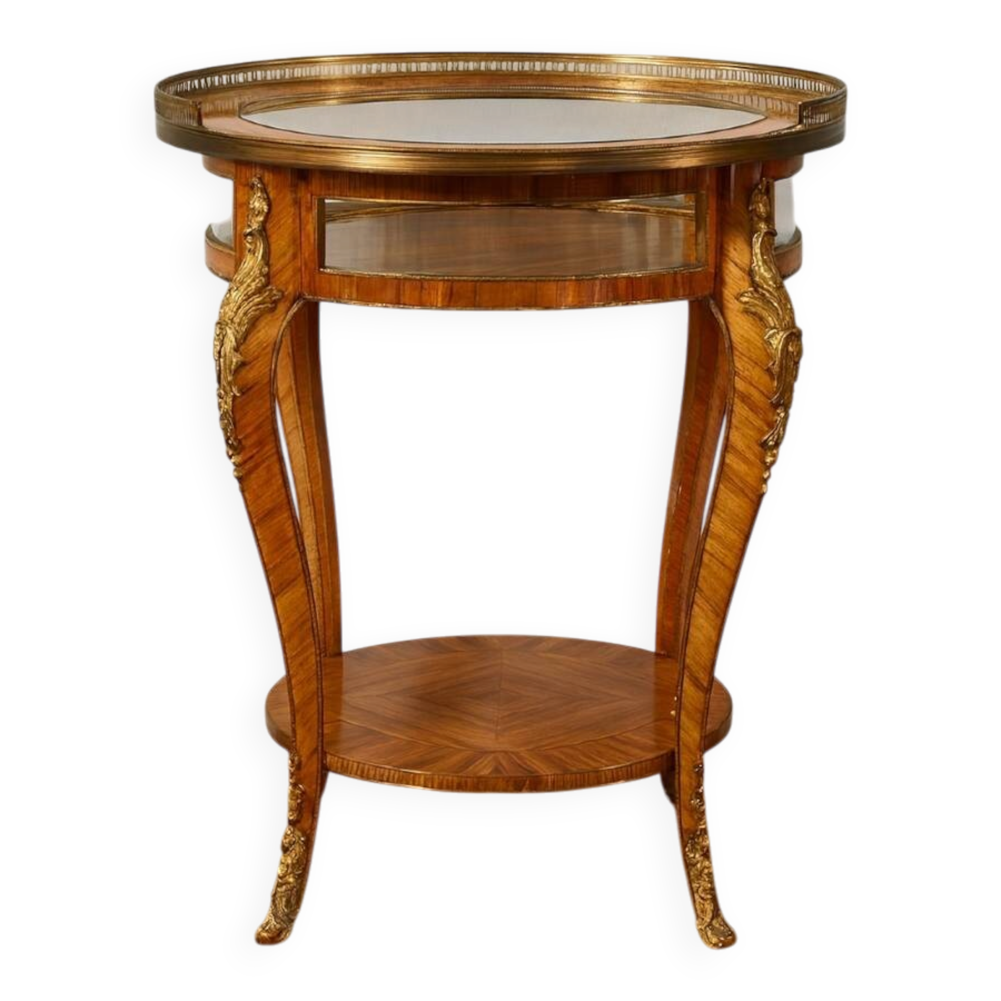 Display table in Louis XV style made of rosewood and violet wood.