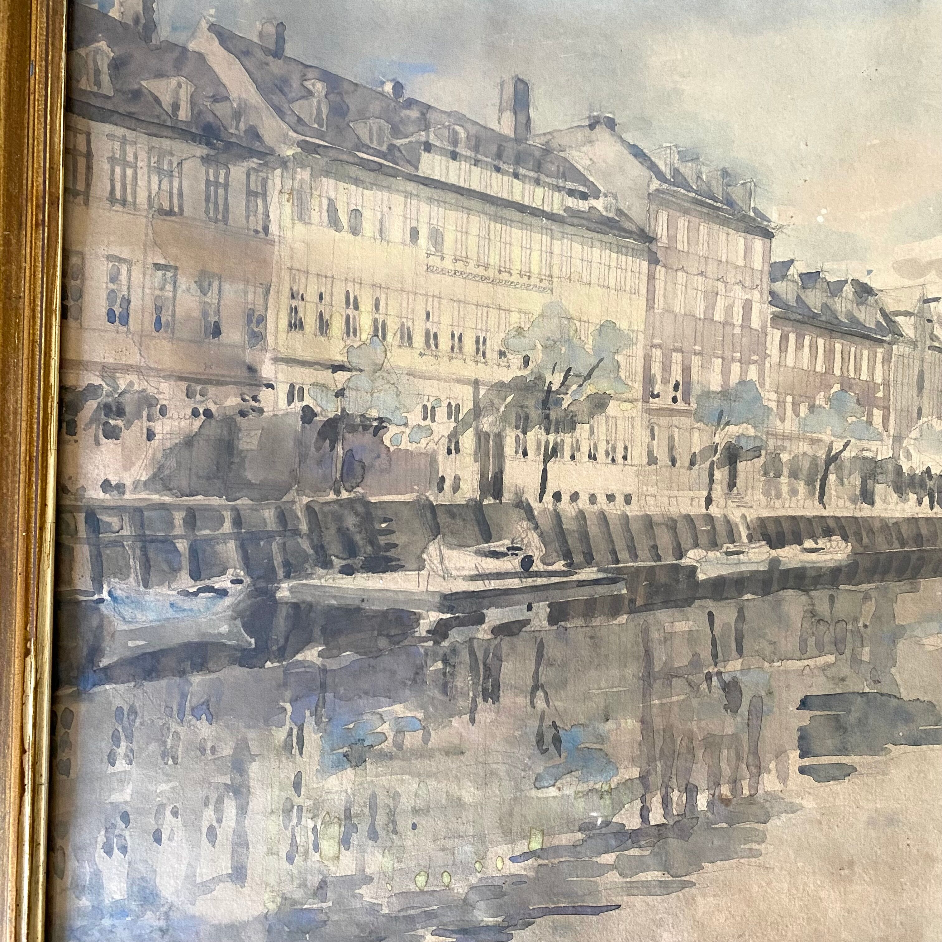 Old framed river watercolor 45.5 X 59