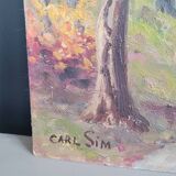 Oil on wood landscape signed Carl SIM