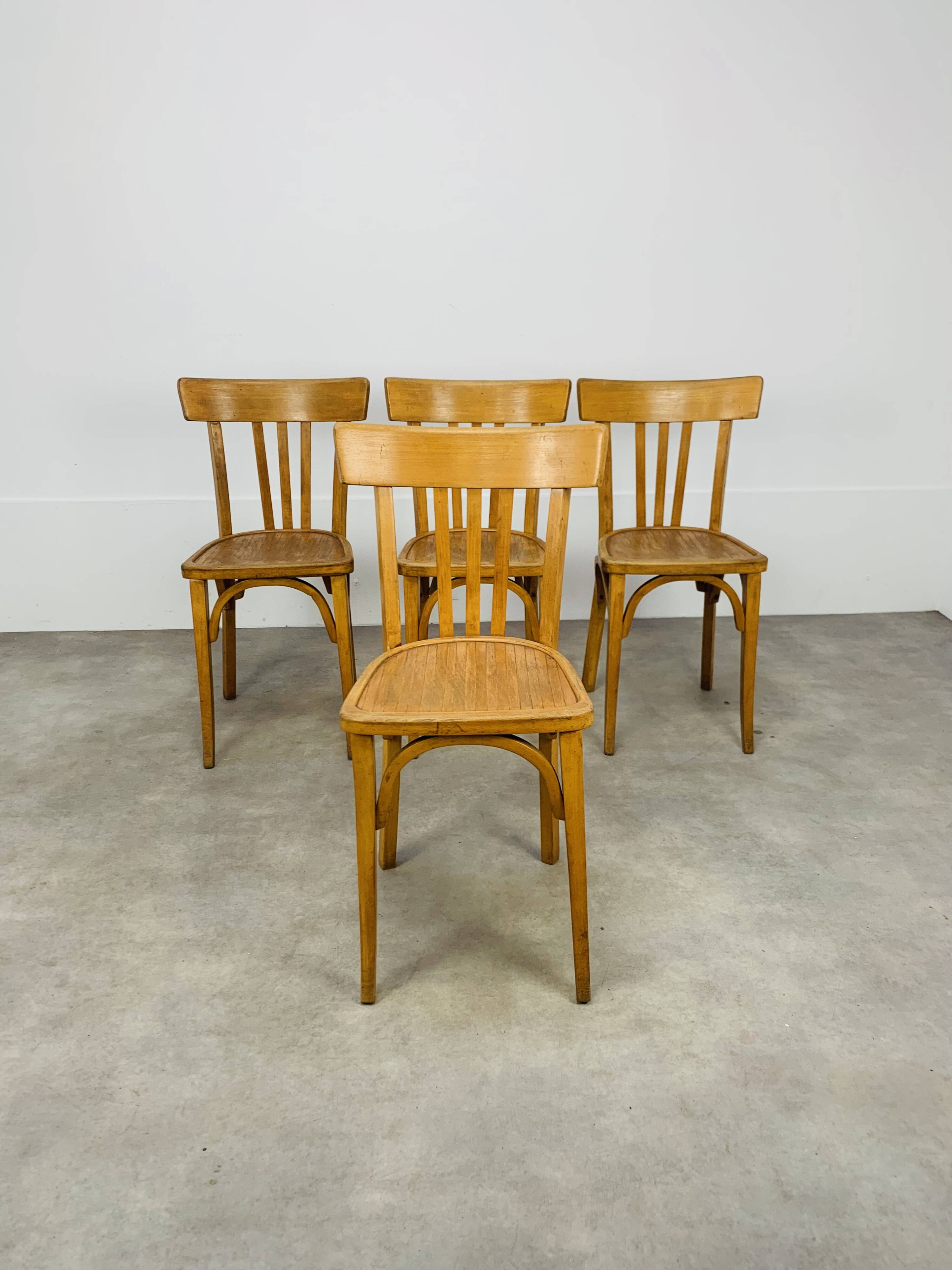 4 chaises bistrot, bois, années 60