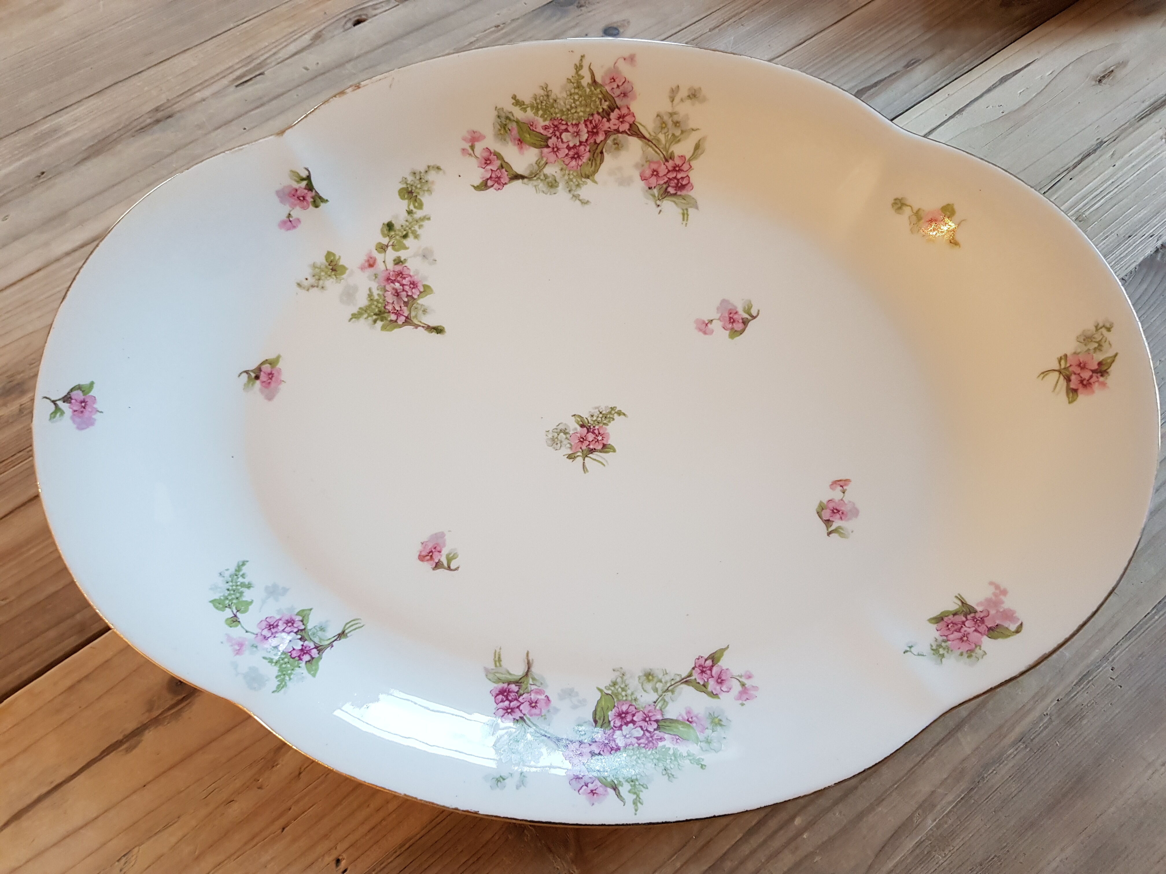 Dish of porcelain flowers pink gilded net Robert Haviland 1920