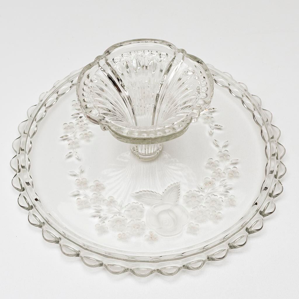 Pie dish on stand round servant in floral glass pattern D 30 cm ⋆ Brocante Chic