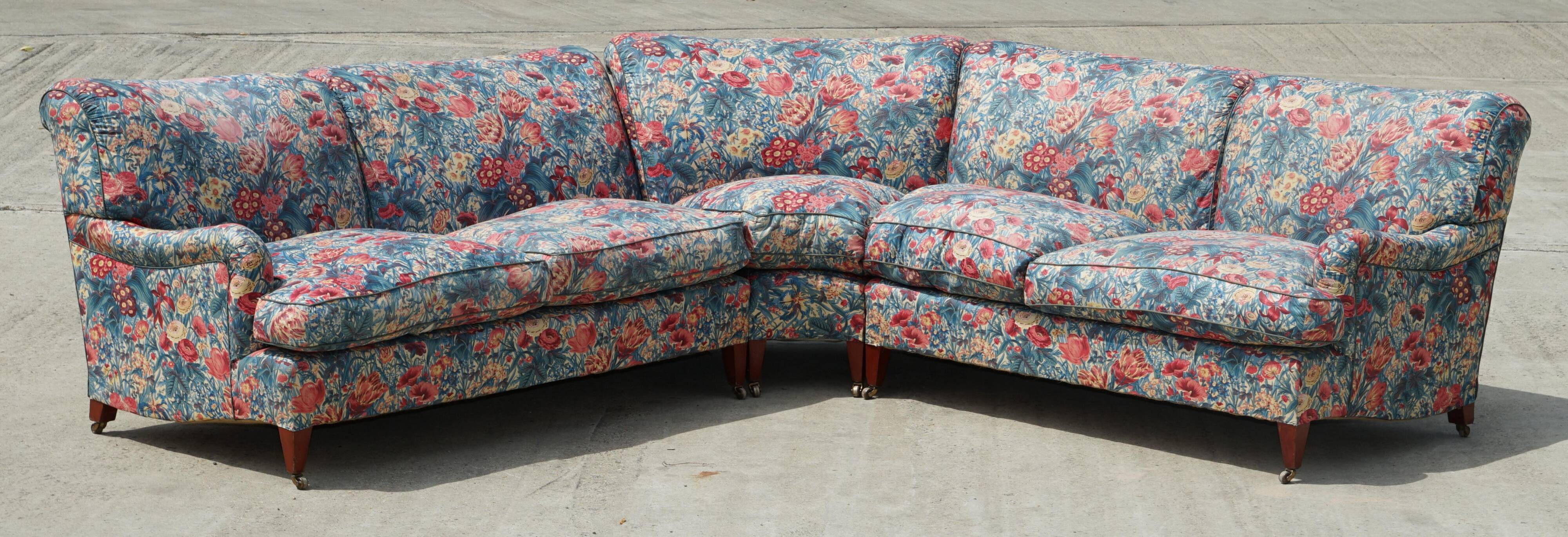 Vintage Howard & Son's London Bridgewater 5-seater fabric corner sofa.