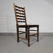 Set of 4 oak, rustic, farmhouse, ladderback dining chairs with rush seats 1960s