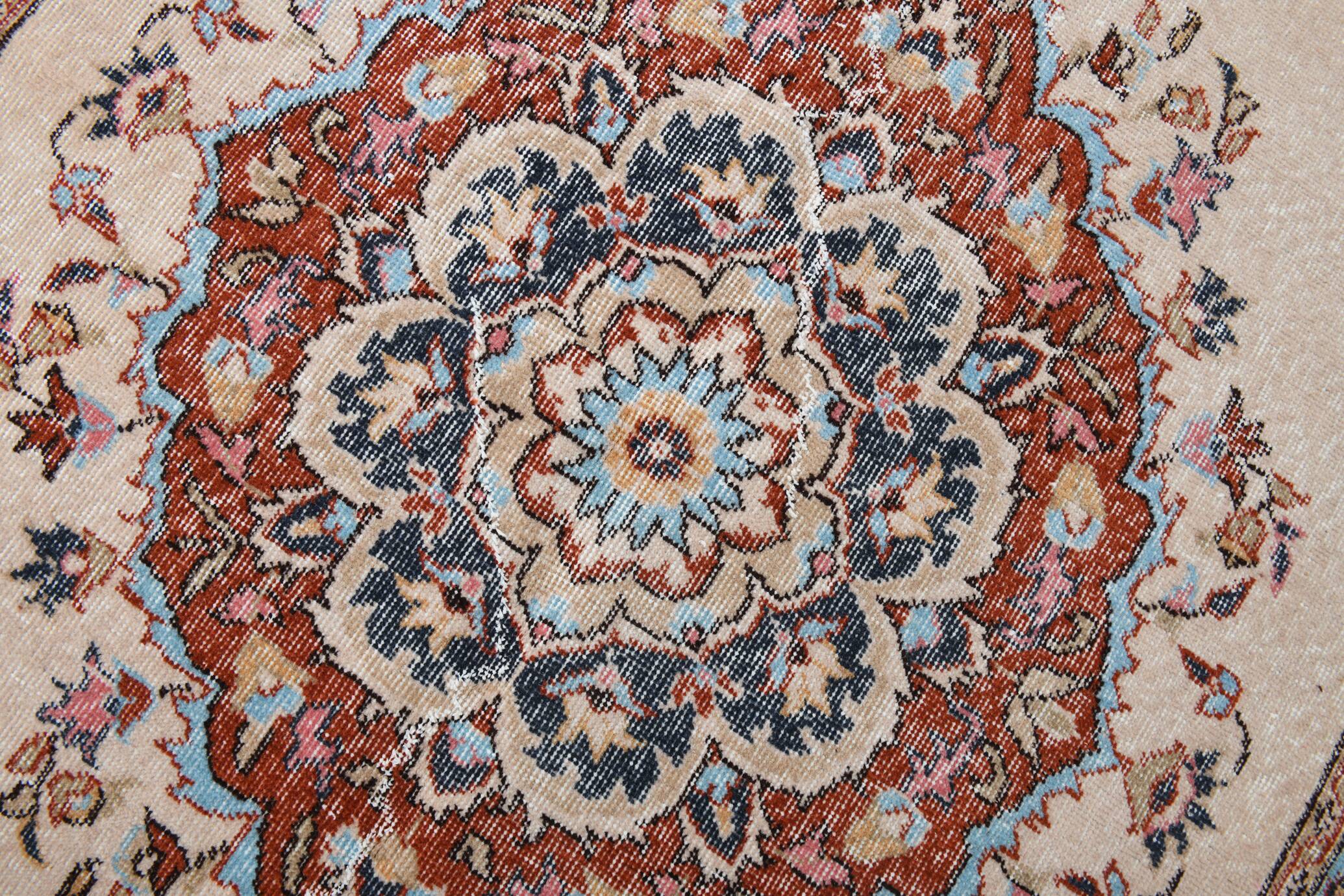 Medallion vintage carpet, one of a kind vintage rug, brown red turkish rug