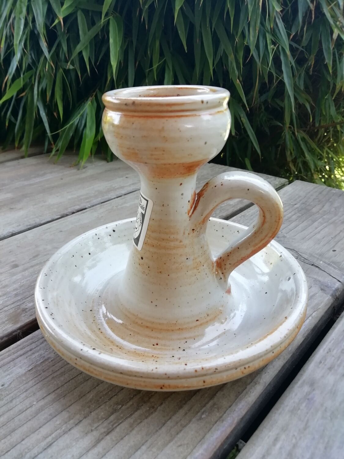 Pair of stoneware candle holders