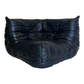 Black leather corner armchair Togo by Ligne Roset