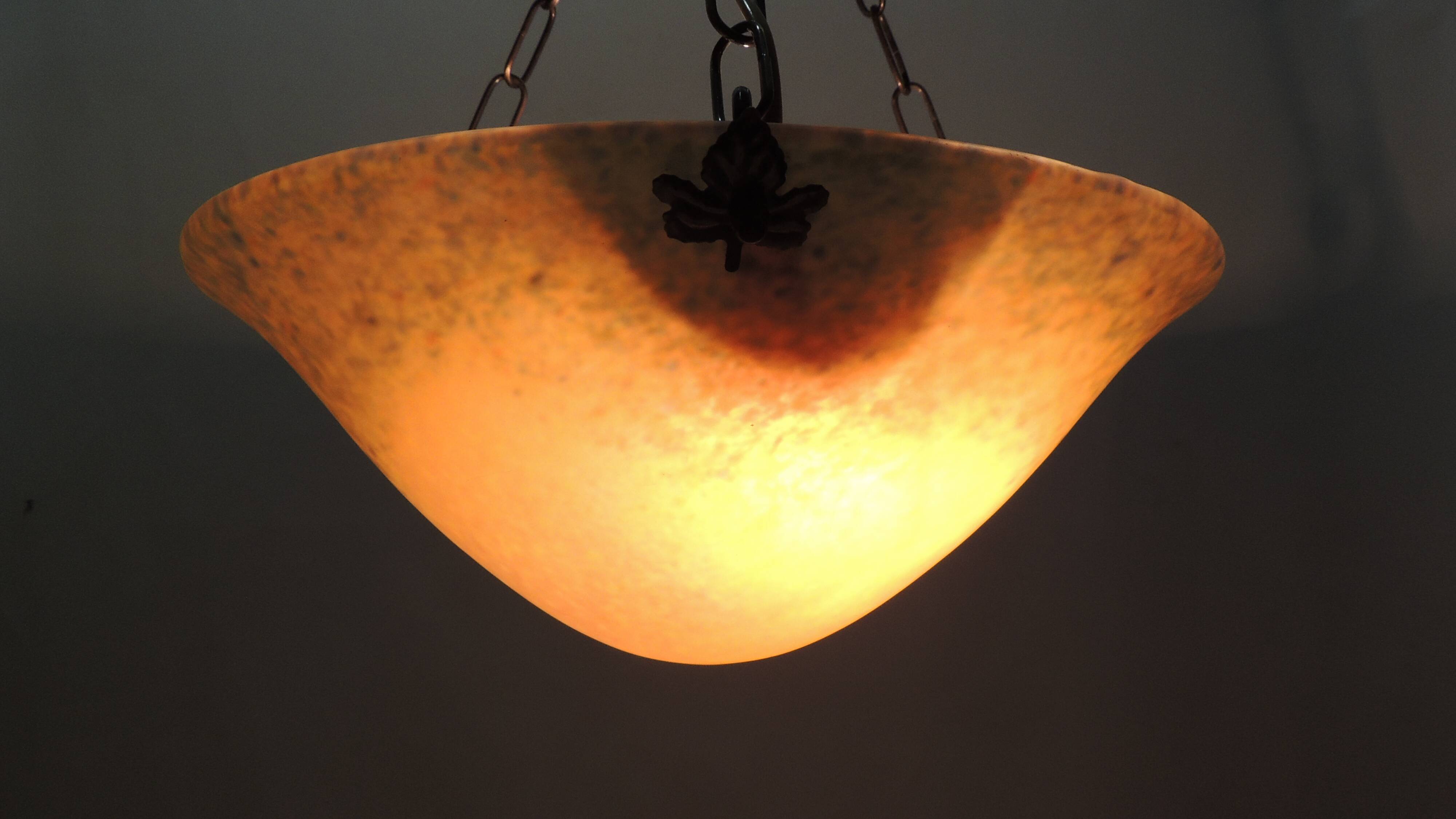 1970s vintage orange speckled glass suspension – retro chain chandelier
