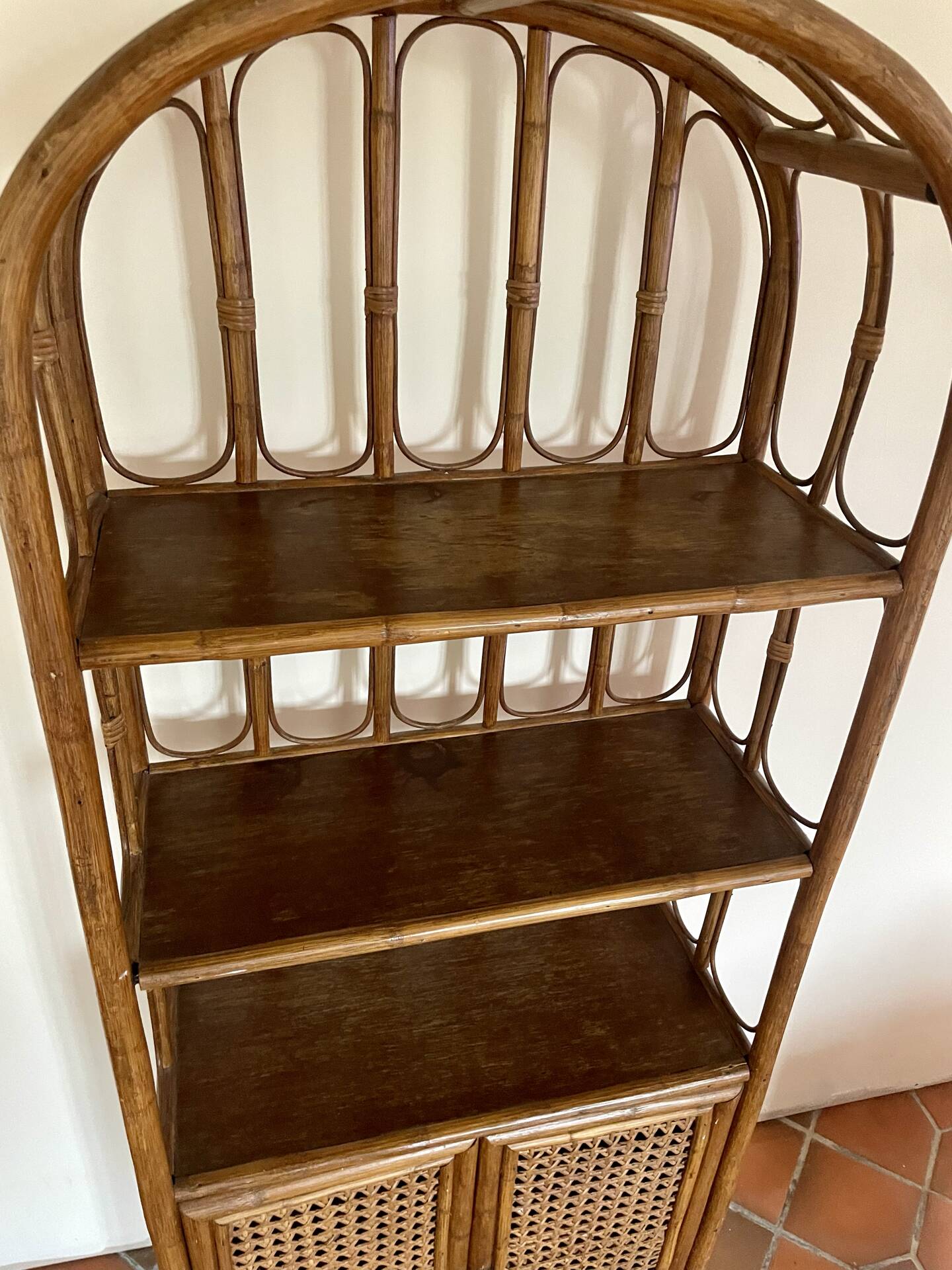 Vintage rattan shelving unit