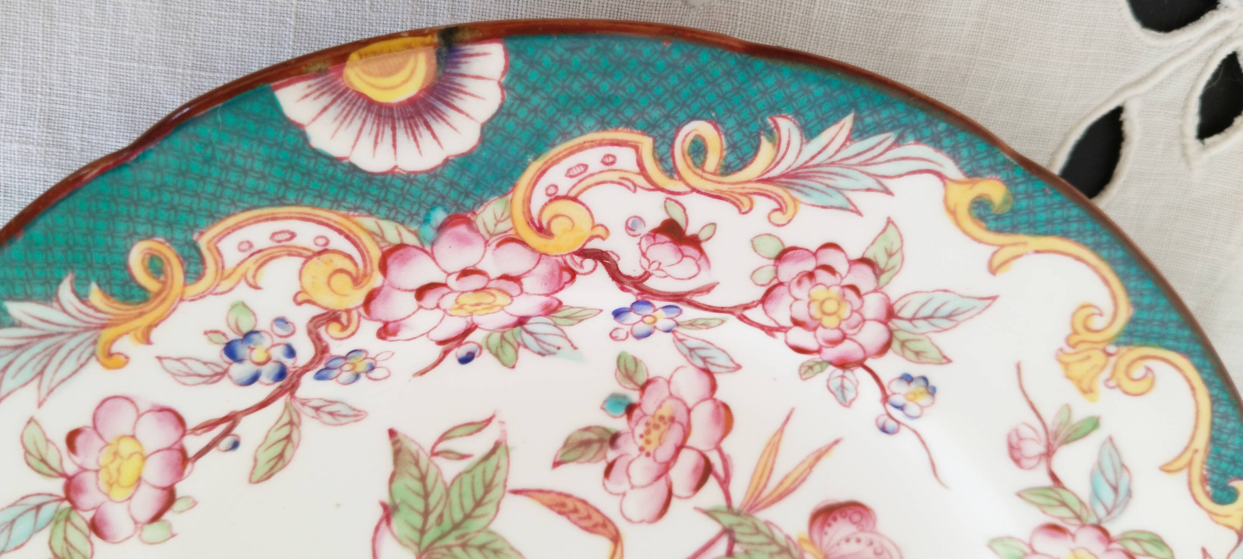 Porcelain dessert plate, Minton Decor 215, green, Sarreguemines