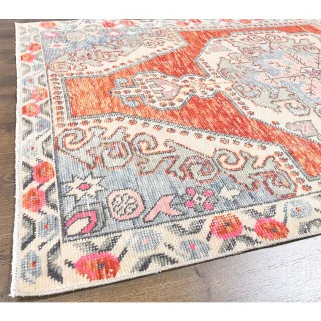 Tapis turc en laine orange fait main, années 1970