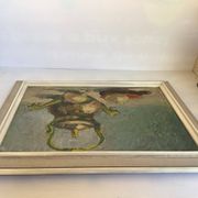 Tableau nature morte au couteau sur carton signé