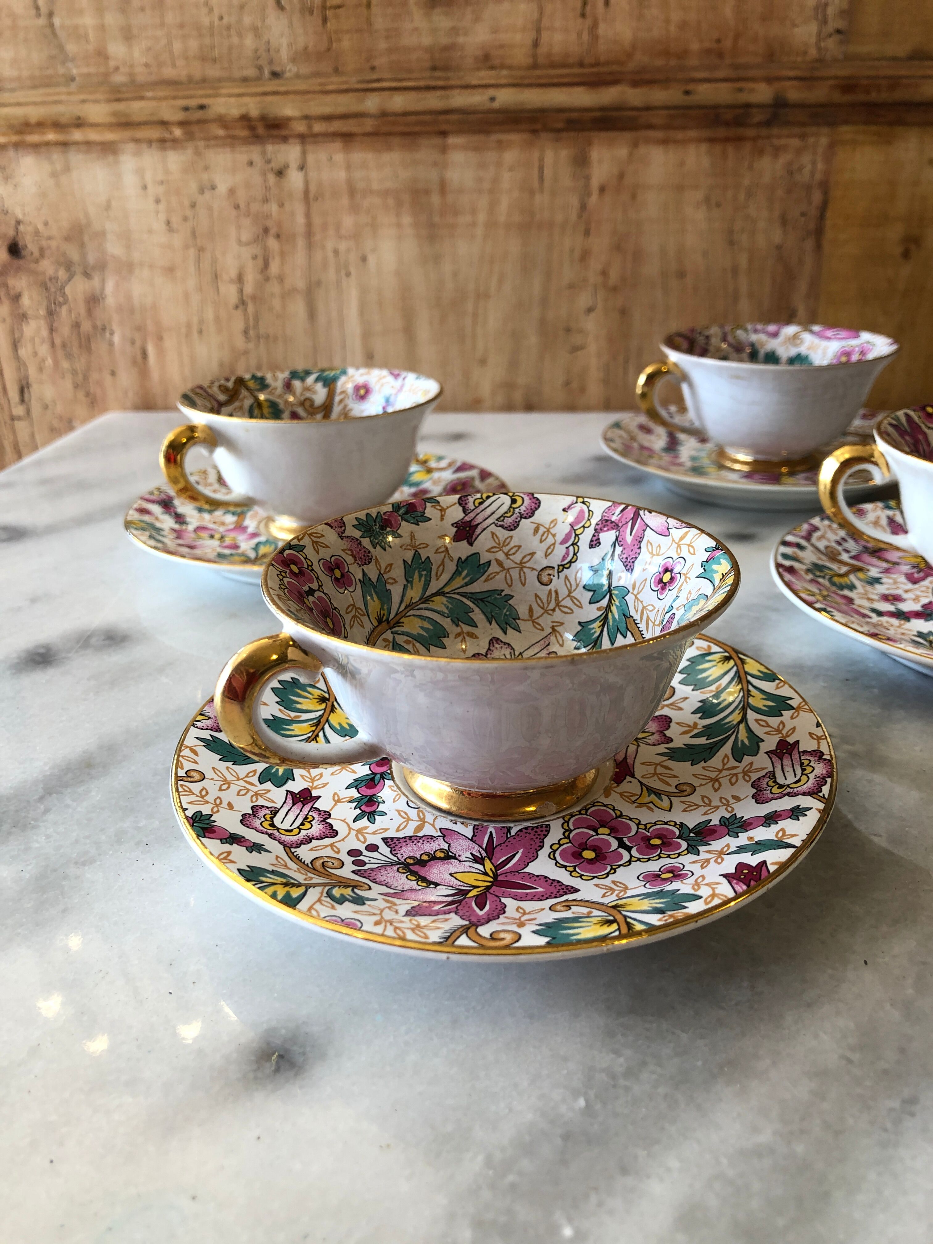 4 cups antique earthenware