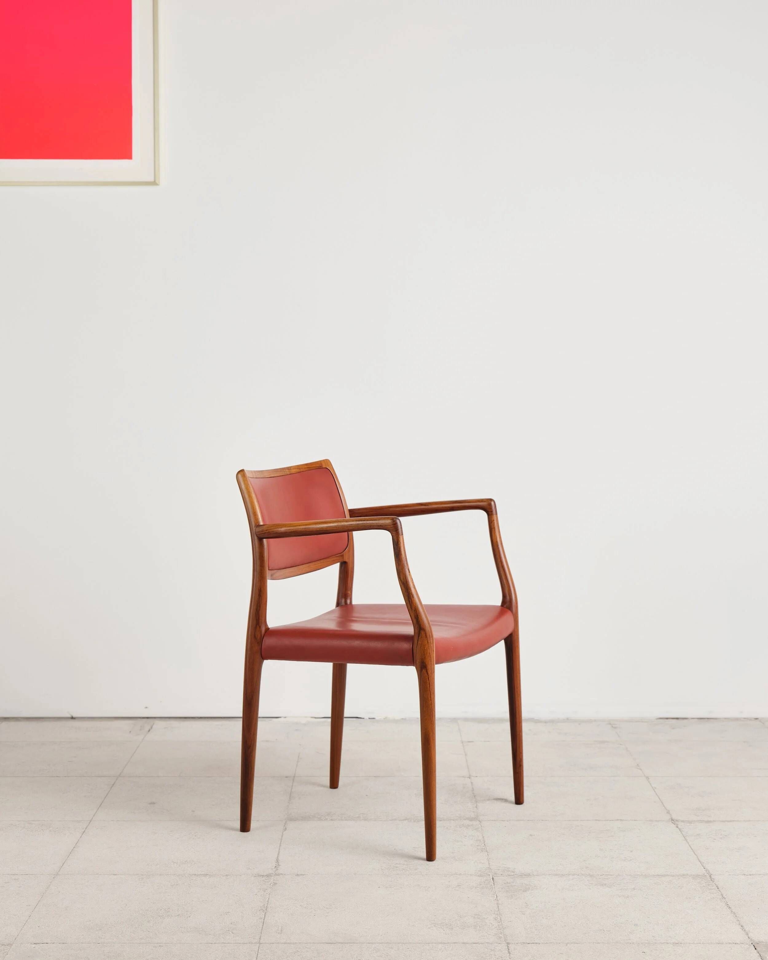 Armchair model 65 in oak and leather by Niels O. Møller, Denmark, 1960s.