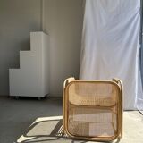 Amsterdam rattan armchair with U-shaped armrest, squared canework