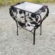 Table guéridon console sellette en fer forgé à décor de rose verre