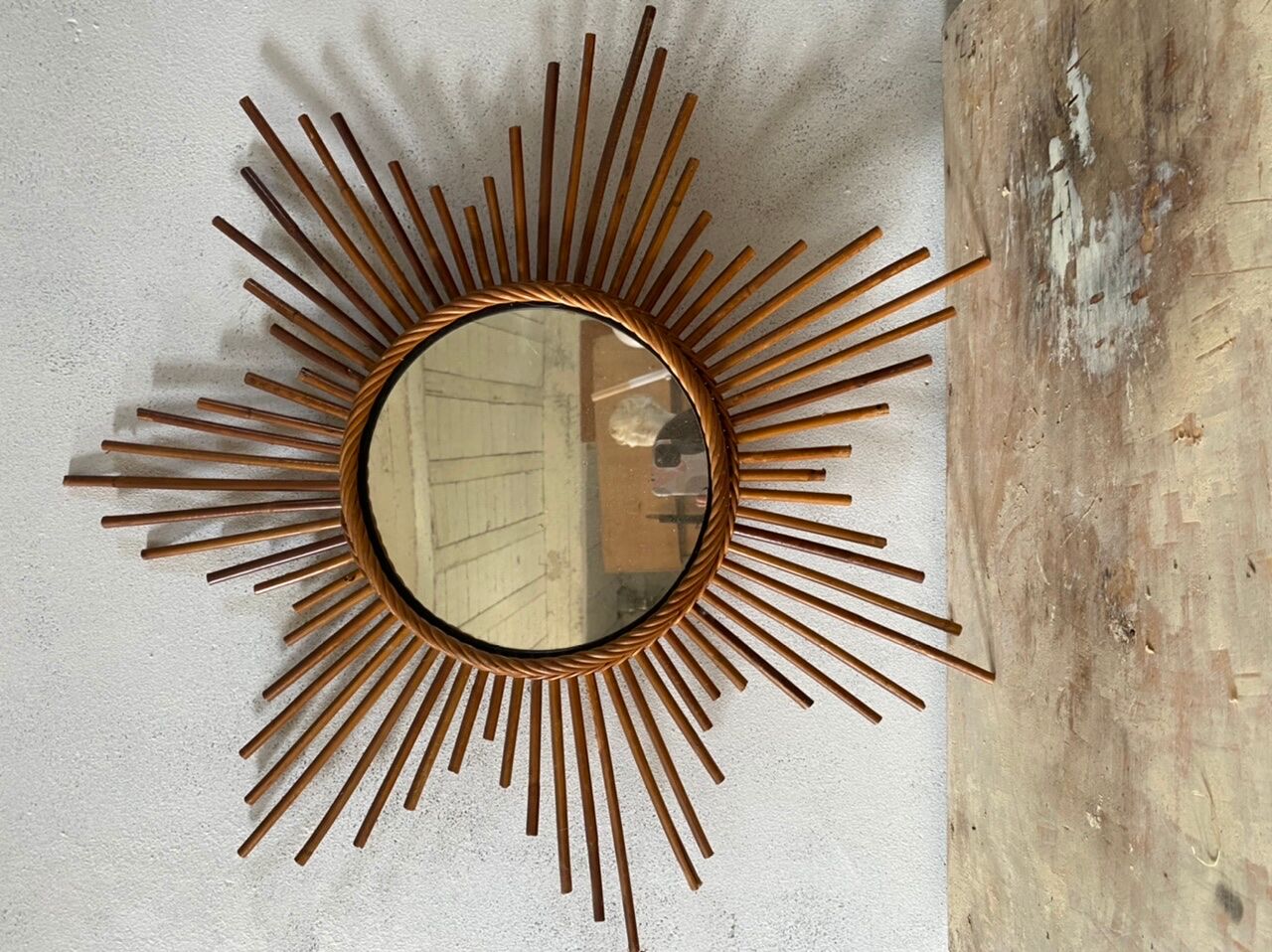 Vintage rattan sun mirror