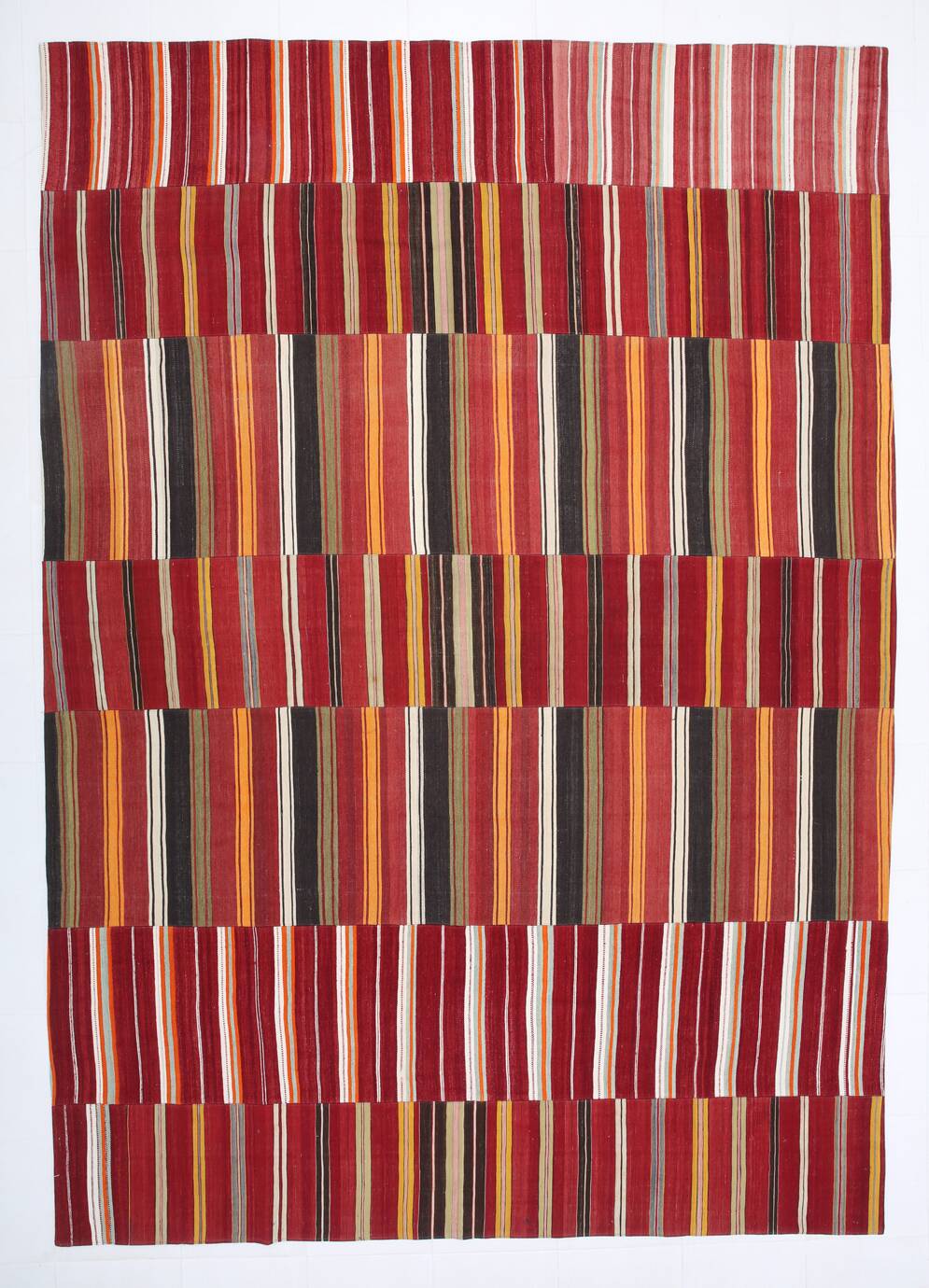 Red & Green Striped Pattern Turkish Kilim Rug, 270x383Cm